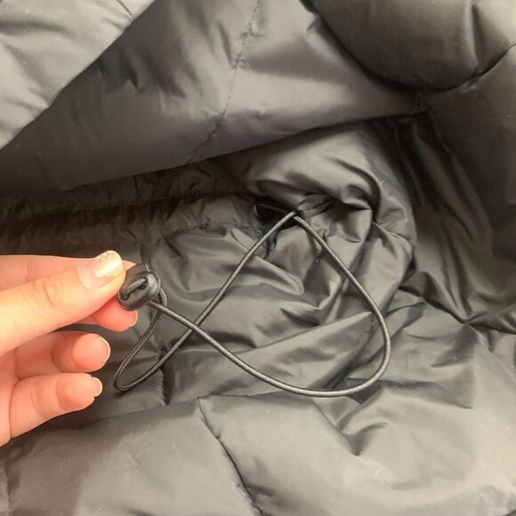 Eileen Fisher Stand Collar Winter Down Jacket Womens L Black Snap Button Puffer - Picture 13 of 16